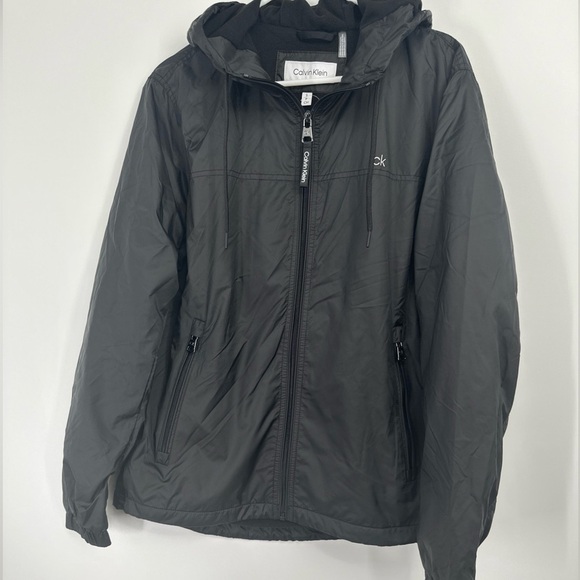 Calvin Klein Hooded Fleece Lined Windbreaker Softshell Jacket Men Small Black - Picture 1 of 3